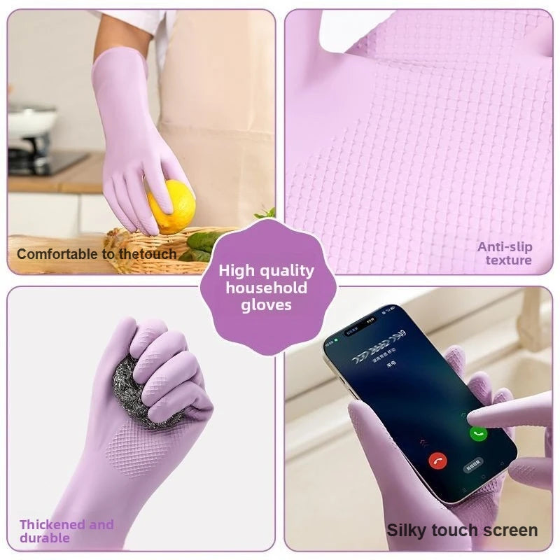 Reusable Latex Dish Washing Gloves with Cotton Liner & Non-Slip Grip