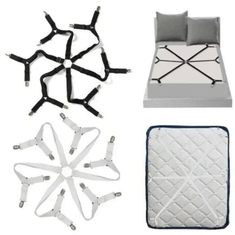 Adjustable Elastic Bed Sheet Holder Straps with Metal Clips - Fitted Sheet Fasteners