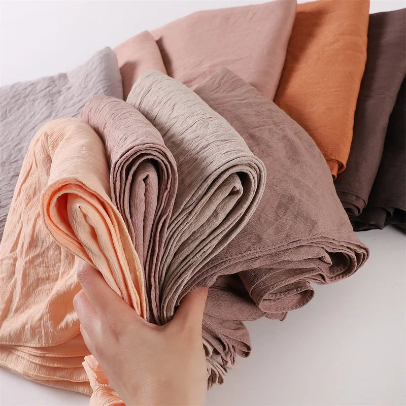 Wrinkled Long Scarf for Women Summer Solid Color Wrap Shawl Viscose Foulard