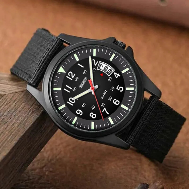 Men's Fashion Nylon Quartz Watch with Calendar - Military Army Style