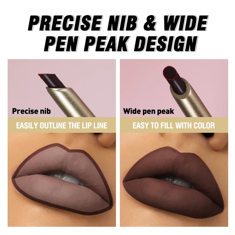 Matte Lip Liner Pencil Set - 6 Colors for Nude, Brown, and Contour