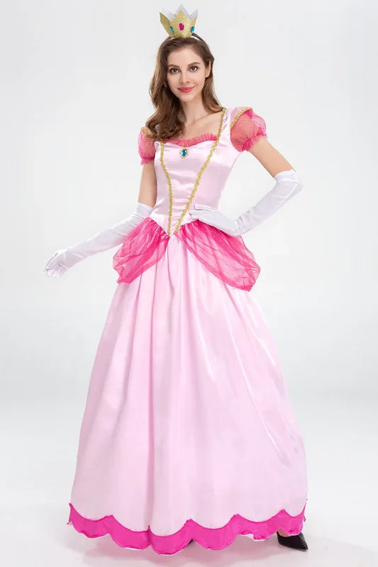 Princess Peach Costume Women Cosplay Dress Up Halloween Party Fancy Dress