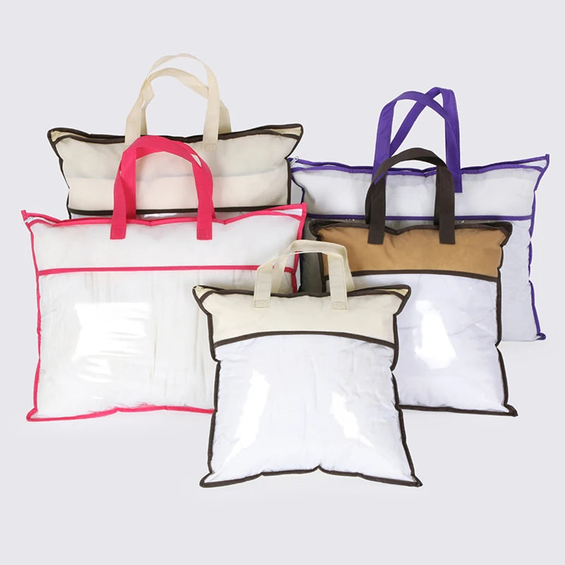 Clear Non-Woven Pillow & Quilt Storage Bag with Zipper Dustproof Household Organizer