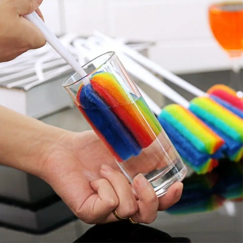 Rainbow Sponge Bottle Brush with Long Handle - Reusable Glass & Mug Cleaning Tool