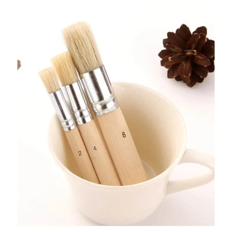 Professional Hollow Handle Paint Brush Set - Pig Bristle Round & Flat Head Art Brushes
