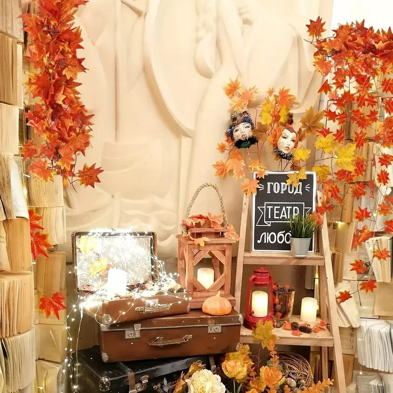 Artificial Fall Maple Leaf Garland for Autumn Halloween Thanksgiving Decor - 4XL to XS