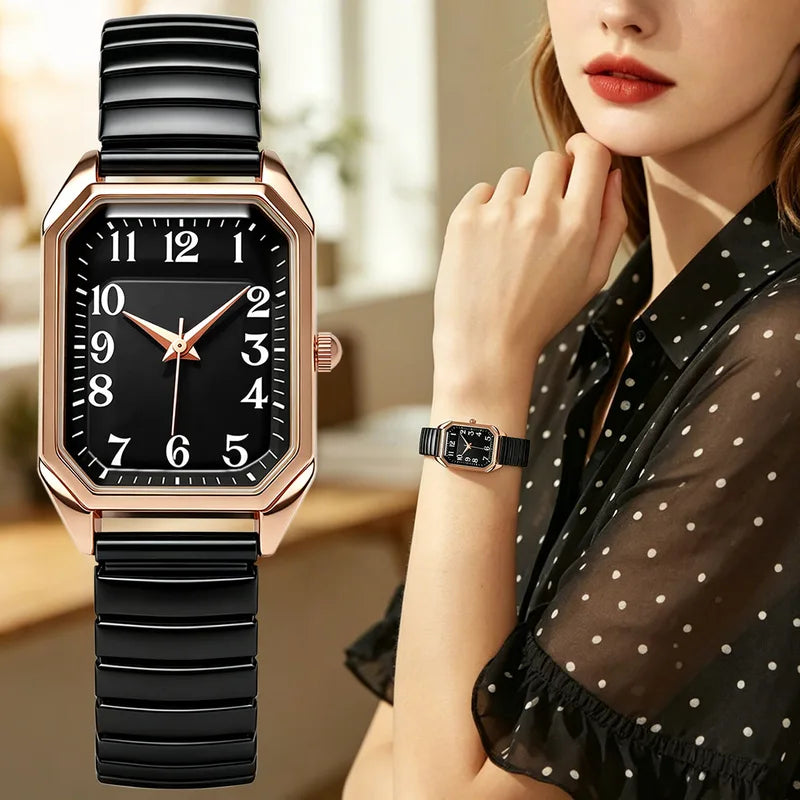 Women's Luxury Fashion Quartz Watch with Elastic Strap - Rectangle Alloy Design
