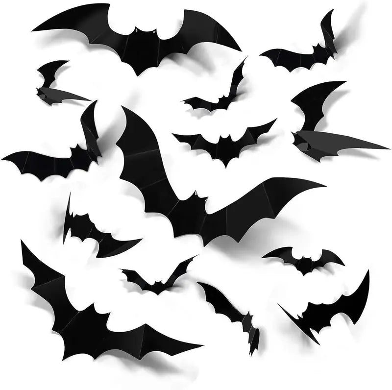 12pcs Halloween Bat Wall Stickers Outdoor Yard Decor Ghost Party Decorations