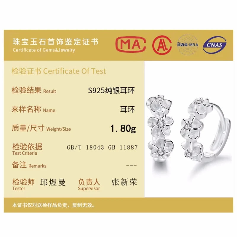 Sterling Silver Rose Flower Hoop Earrings with AAA Zircon for Women