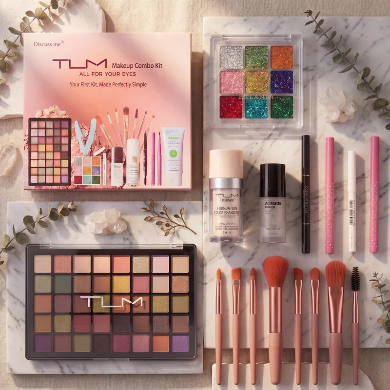 18-Piece Makeup Set with Eyeshadow, Brushes, Foundation & Gift Box