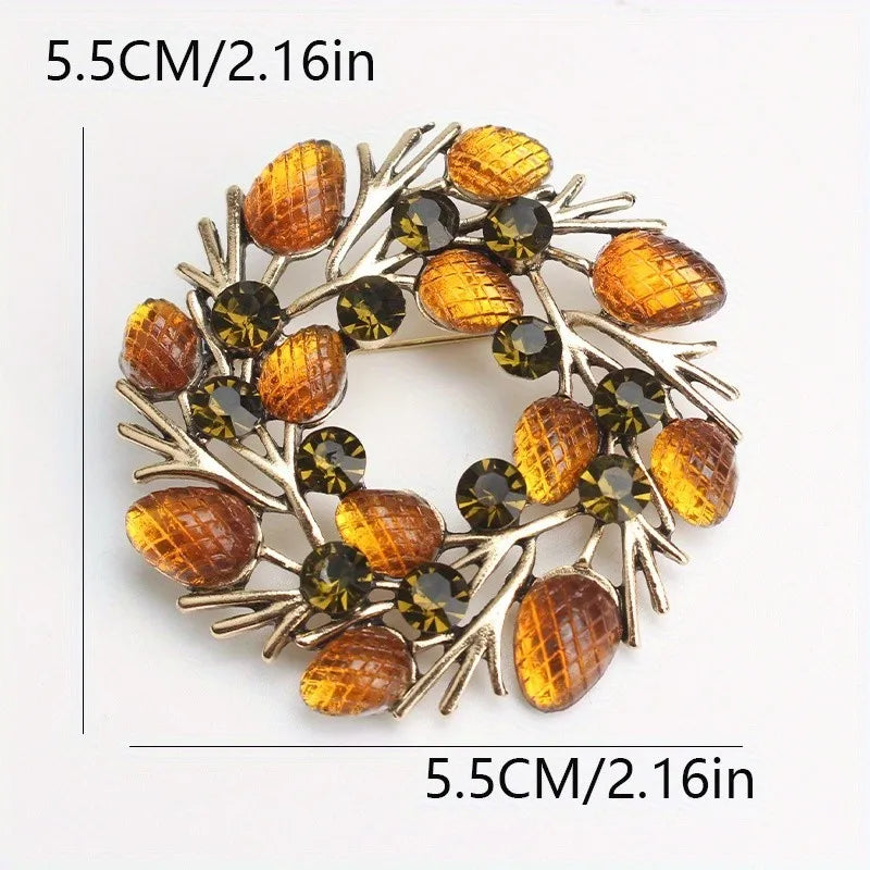 Elegant Leaf Ring with Rhinestones - Collar Brooch Jewelry Accessory
