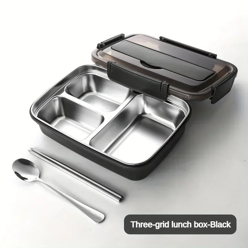 Durable Stainless Steel Bento Lunch Box with 3 Compartments for Office & School