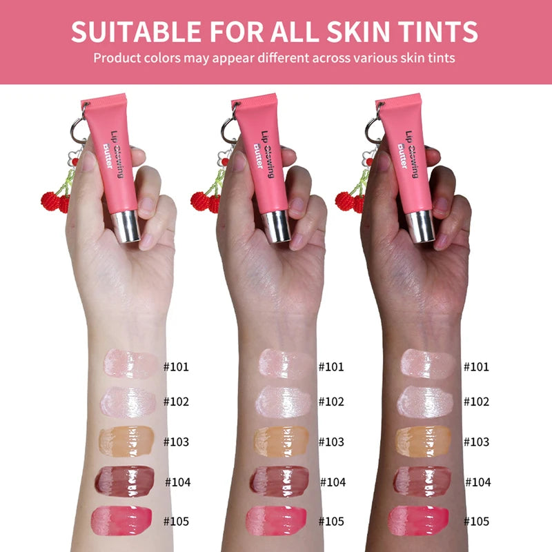 Moisturizing Lip Glowing Butter Lip Gloss with Cherry Pendant - Hydrating, Long-Lasting, Plumping, Shiny Lip Tint