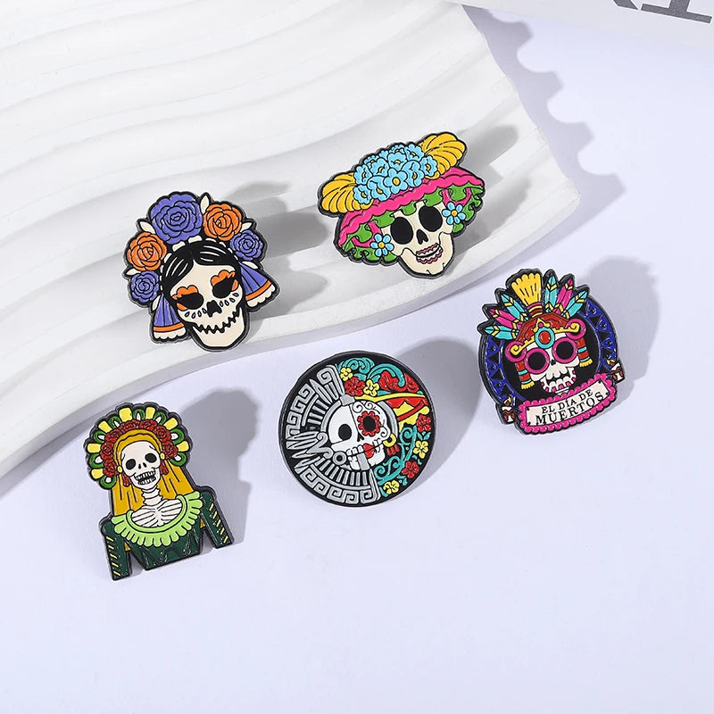 Mexican Day of the Dead Skeleton Calavera Enamel Pin Brooch Jewelry Gift
