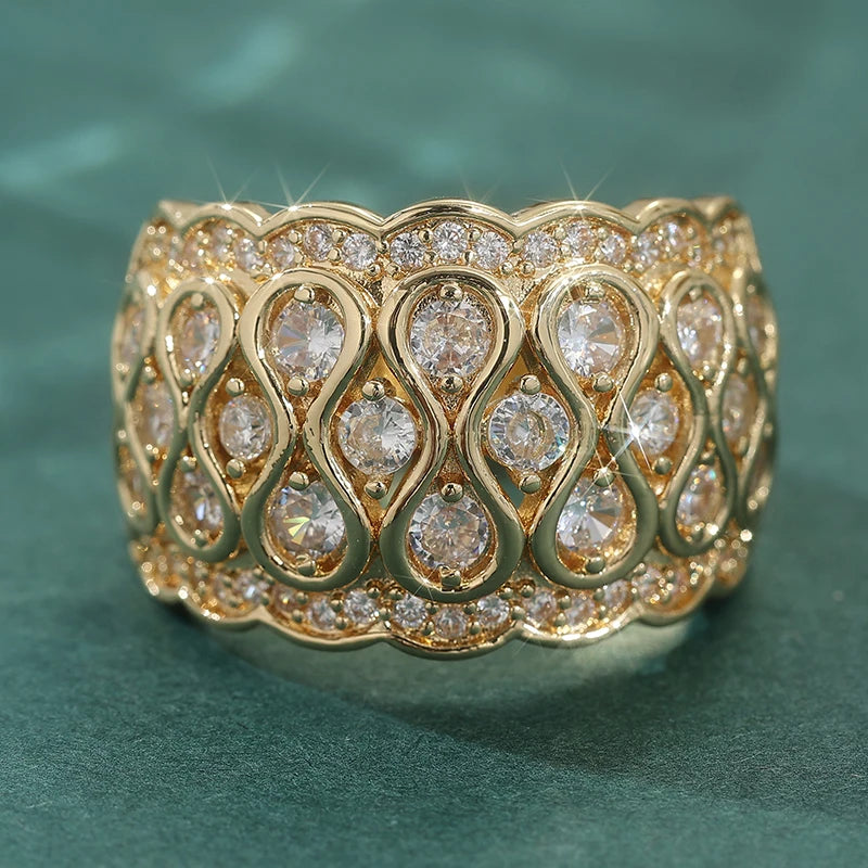 Golden Plated Zirconia Women’s Ring Elegant Fashion Jewelry Banquet Festival Accessory