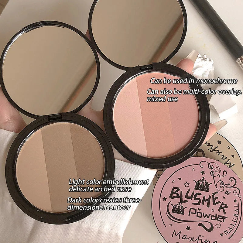 3-in-1 Powder Palette with 3 Vibrant Colors Waterproof Long Lasting Natural Face Makeup