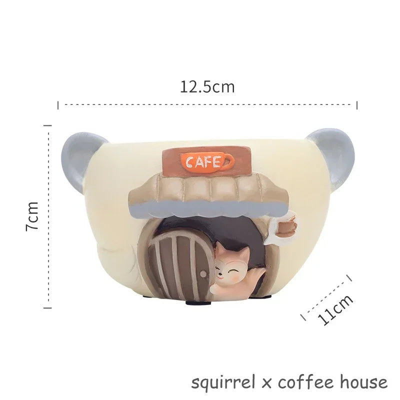 Cute Kitty Fox Small Plant Pot - Resin Succulent Planter for Home Office Decor