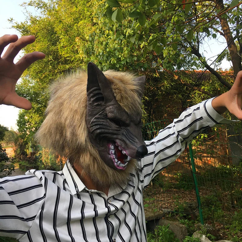 Halloween Wolf Head Latex Mask with Gloves Costume Prop for Party and Decor