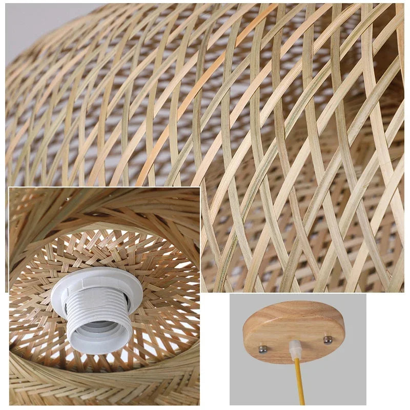Boho Rattan Wicker Bamboo Pendant Light Ceiling Chandelier Home Decor