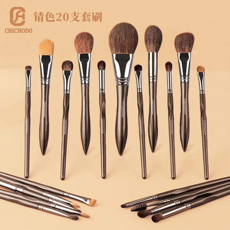 Flat Top Blush Brush - Natural Goat Hair Dense Fluffy Cheek Makeup Tool with Wooden Handle