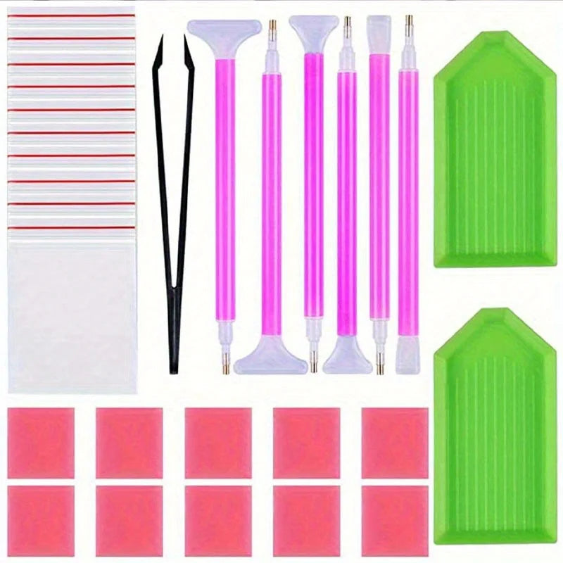 Diamond Painting Kit 29 Pieces DIY 5D Craft Accessories Set with Pens & Tweezers