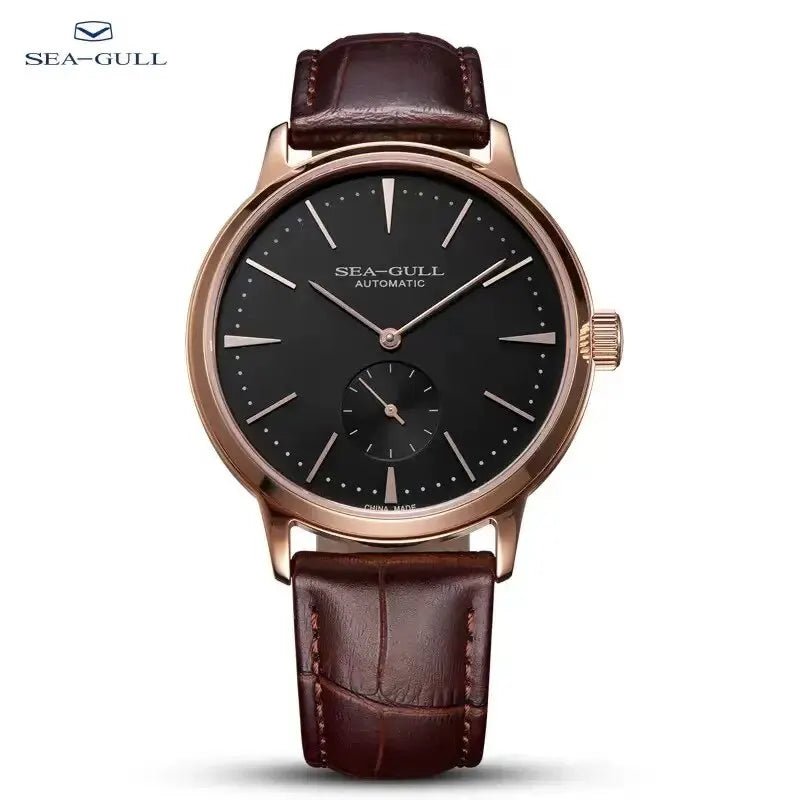 Men's Mechanical Wristwatch with 50m Waterproof Leather Strap Business Watch