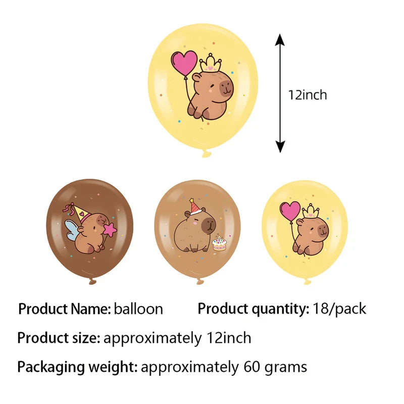 12-Inch Cute Capybara Latex Balloons for Birthday Baby Shower Party Decorations