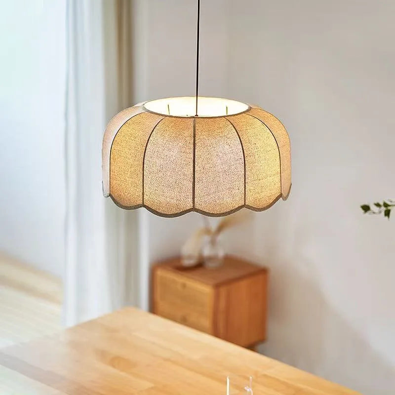 Wabi Sabi Linen Pendant Light Flower Wavy Fabric Hanging Lamp Adjustable Chandelier