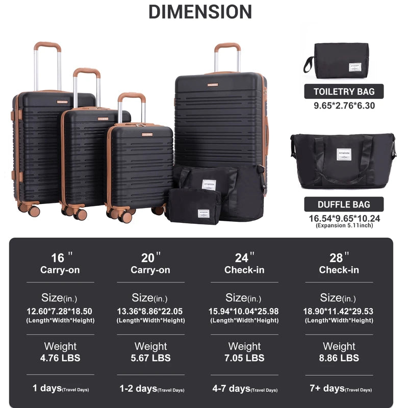 6-Piece Luggage Set with Spinner Wheels TSA Lock Hardcase Travel Suitcases