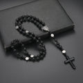 Black Round Beads Saint Benedict Cross Pendant Necklace for Men Women Rosary Gift
