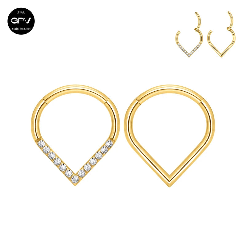 Heart-Shaped Drop Nose Ring - 16G Stainless Steel Men & Women Jewelry
