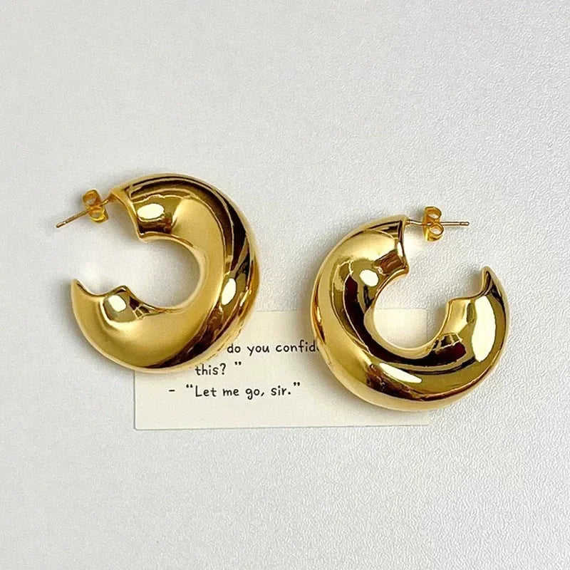 Geometric Irregular C-Shaped Circle Hollow Earrings for Women - Fashion Jewelry