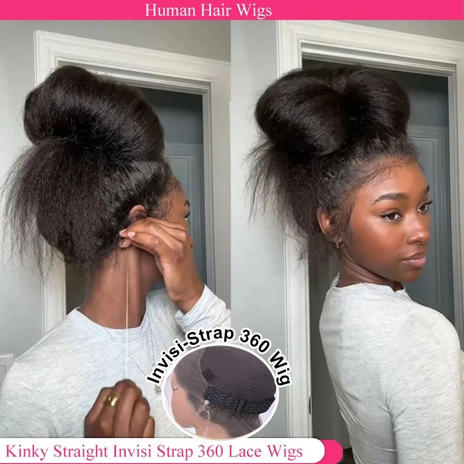 Kinky Straight Full Lace Wig with 360 HD Lace Frontal Human Hair - Black