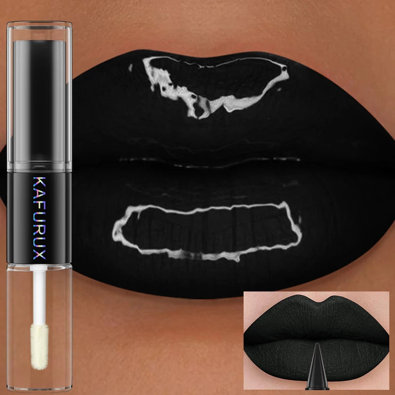 Black Matte Double-Ended Lipstick Set Waterproof Long Wear Lip Coat