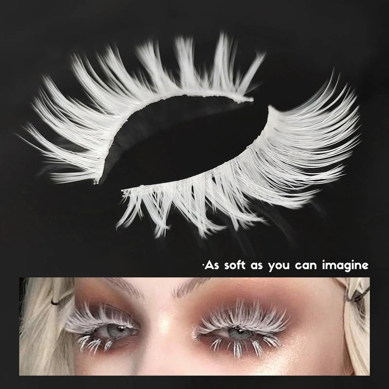 False Eyelashes 2 Pairs White Faux Mink Natural Look for Wedding & Cosplay