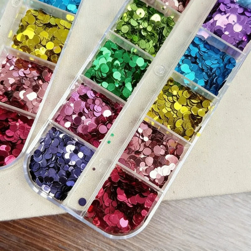 3D Flower & Polka Dot Nail Art Sequins Set - Multiple Colors, 12 Grids, 1-3mm Glitter Flakes for Manicure