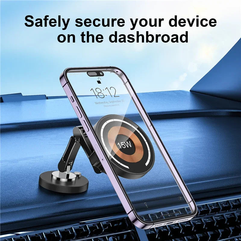 Magnetic Car Wireless Charger Stand for iPhone 12-15 - Fast Charging & Mount