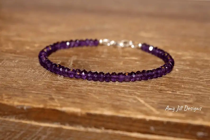 Amethyst Bracelet with Sterling Silver Beads - February Birthstone Jewelry