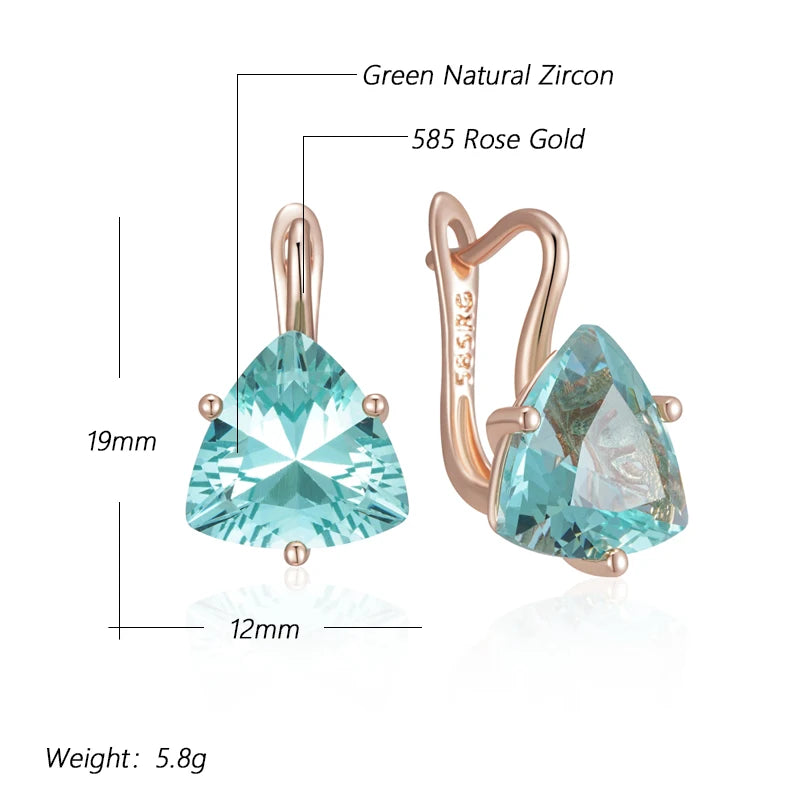 Green Natural Zircon Dangle Earrings for Women Rose Gold Wedding Jewelry