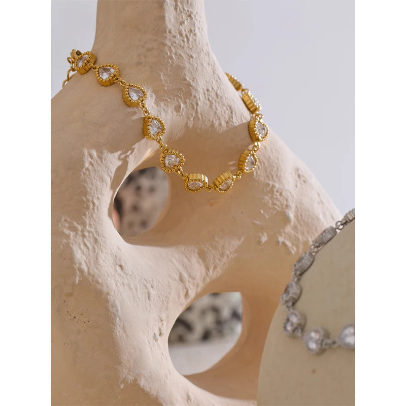 Heart Cubic Zirconia Waterproof Bracelet Bangle Stainless Steel Jewelry Gift