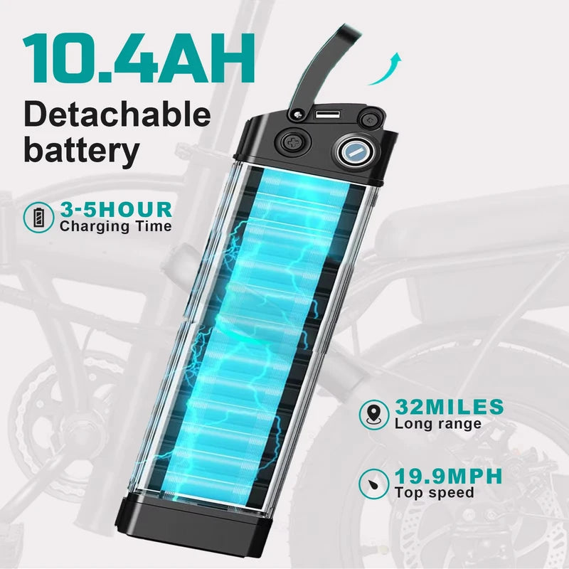 Folding Electric Bicycle 20MPH 560W Motor 48V Removable Battery 14-Inch Commuter Bike