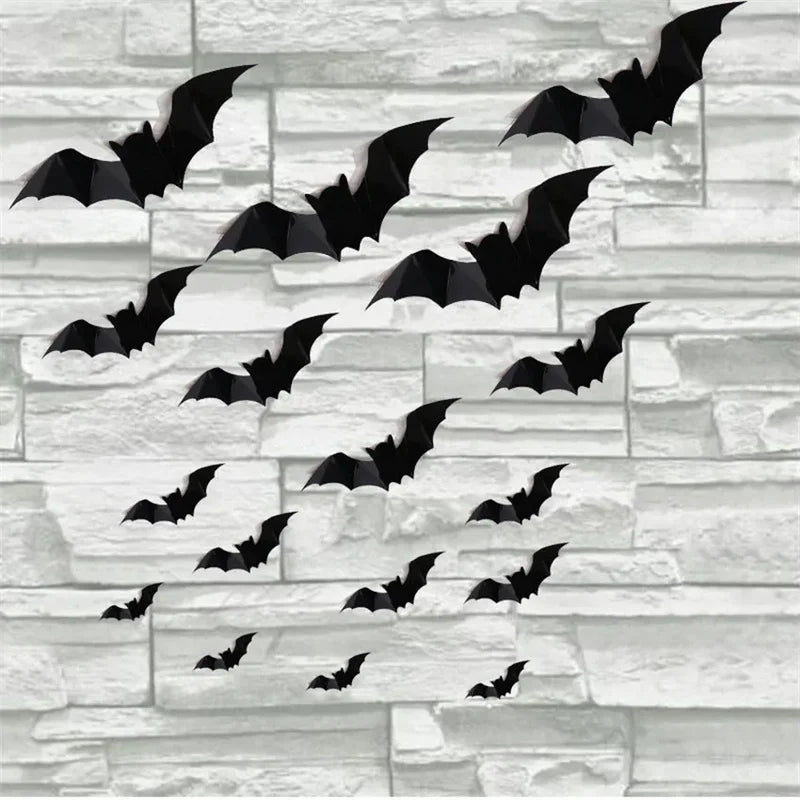 Halloween 3D Bat Wall Stickers - Removable Creepy Decor for Party & Home
