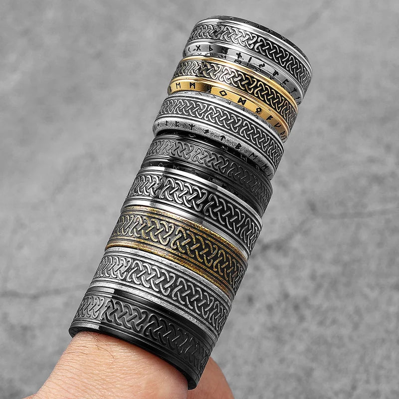 Retro Viking Celtic Knot Men Rings Stainless Steel Punk Jewelry for Men and Women