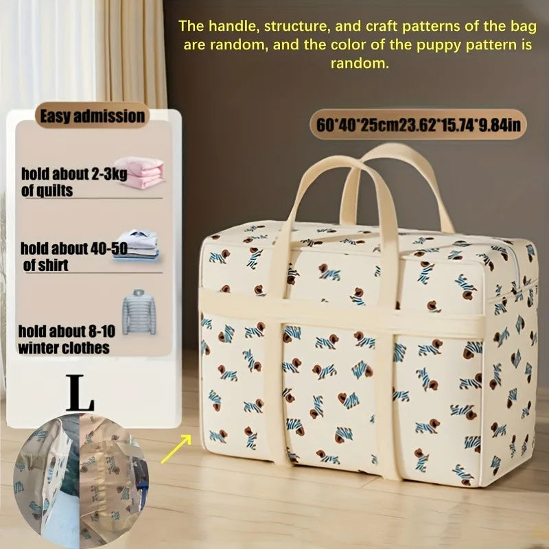 Foldable Luggage Organizer Bag with Puppy Pattern, Large Capacity Travel Storage