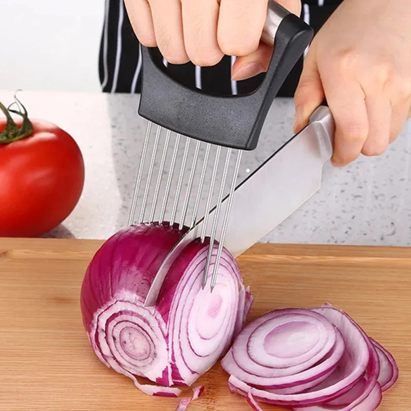 Stainless Steel Onion Cutter Holder Food Slicer Kitchen Gadget