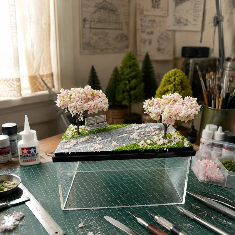 Miniature Cherry Blossom Diorama Ornament for Photography & Decor