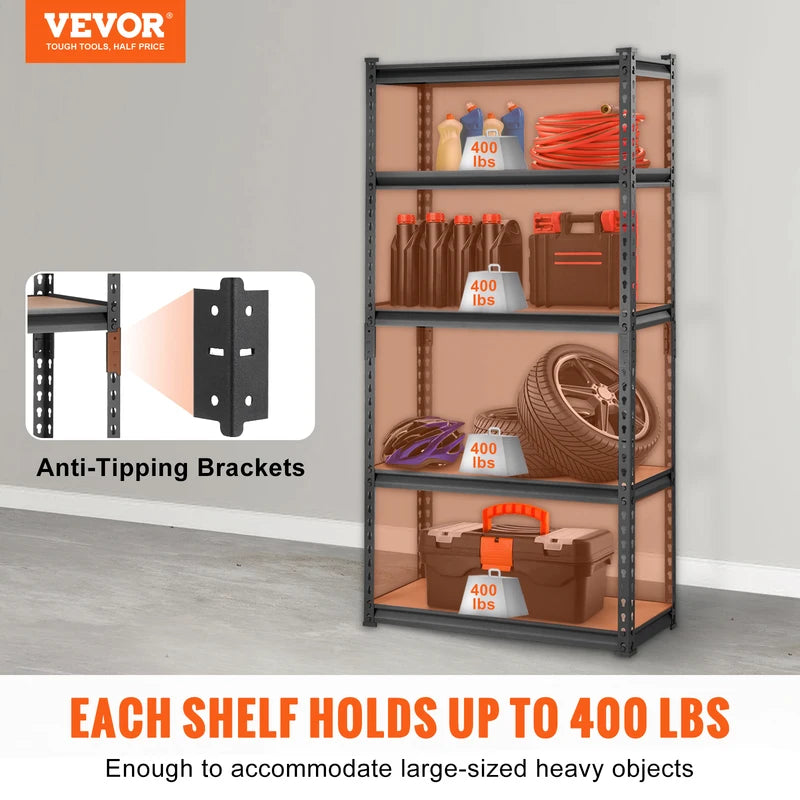 Heavy Duty 5-Tier Metal Storage Shelving Unit - Adjustable Garage & Warehouse Organizer