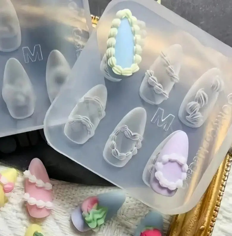 Silicone Nail Mold Heart Lace Design for DIY Nail Art - Multiple Colors