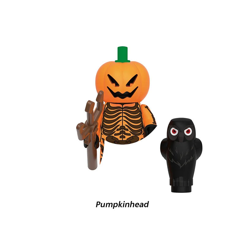 Halloween Werewolf Zombie Pumpkinhead Action Figure Set with Brooms Skulls Bats Collectible Building Blocks