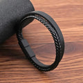 Men's Multi-Style Double Layer Magnetic Leather Bracelet - Elegant Business Gift